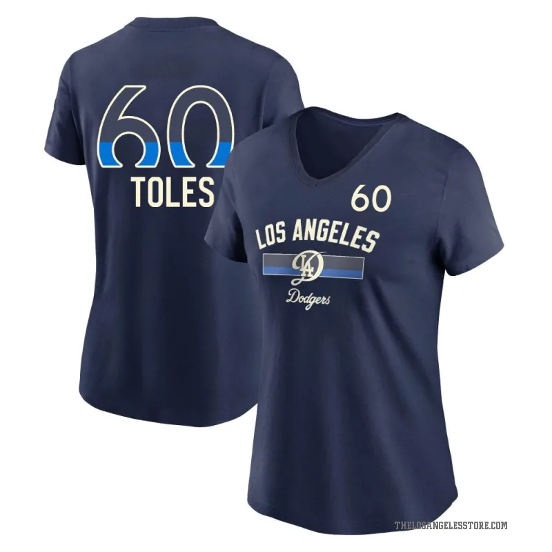 Andrew Toles Men's Navy Los Angeles Dodgers Womn's 2024 City Connect Performance V-Neck T-Shirt
