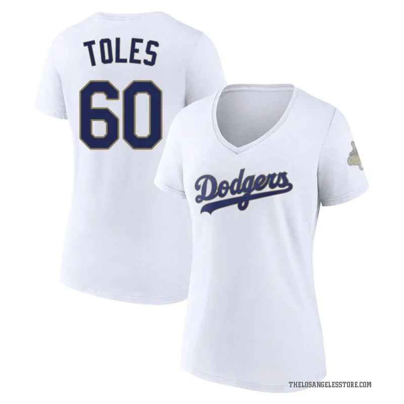 Andrew Toles Women's Gold Los Angeles Dodgers White 2026 Collection V-Neck T-Shirt