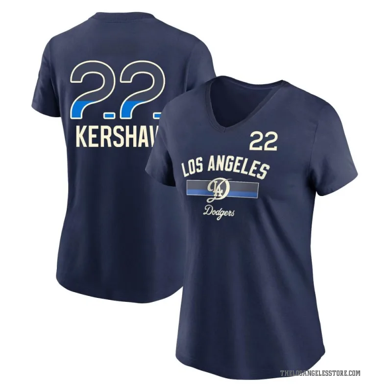 Clayton Kershaw Men's Navy Los Angeles Dodgers Womn's 2024 City Connect Performance V-Neck T-Shirt