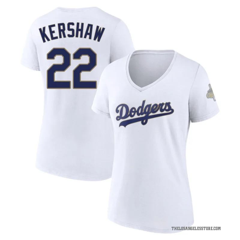 Clayton Kershaw Women's Gold Los Angeles Dodgers White 2026 Collection V-Neck T-Shirt