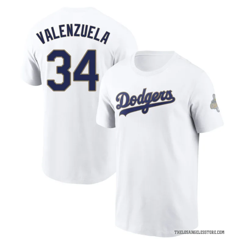 Fernando Valenzuela Men's Gold Los Angeles Dodgers White 2026 Collection T-Shirt