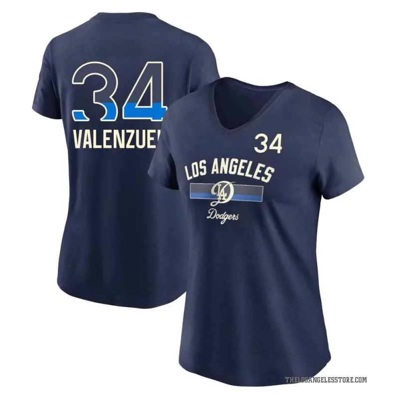 Fernando Valenzuela Men's Navy Los Angeles Dodgers Womn's 2024 City Connect Performance V-Neck T-Shirt