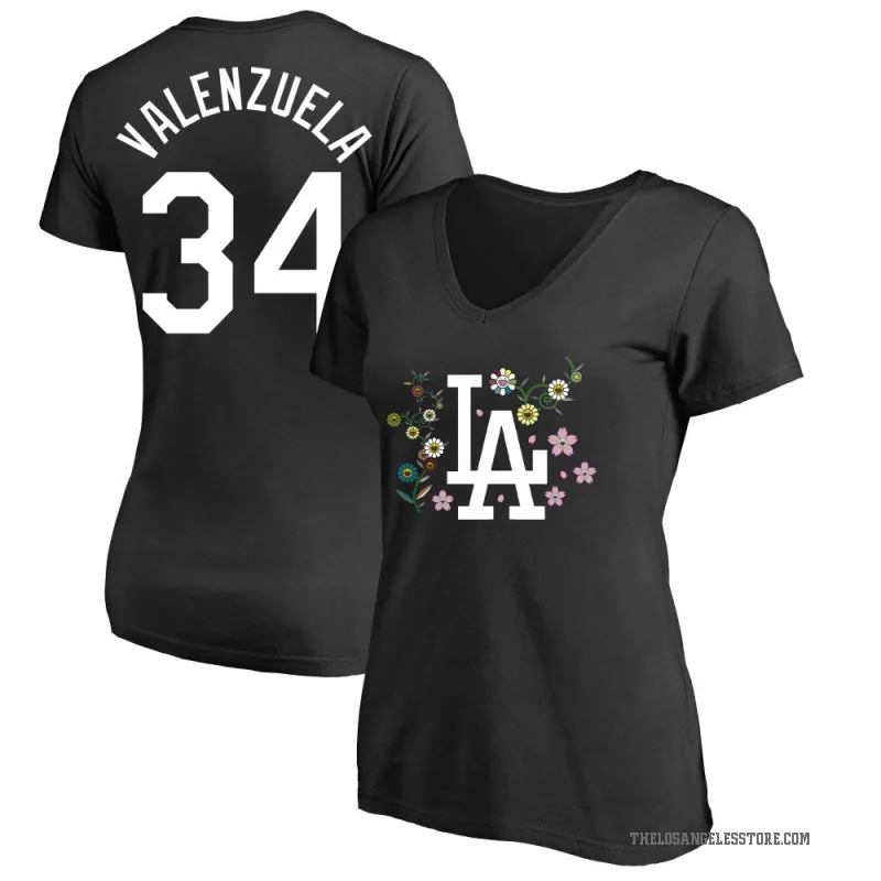 Fernando Valenzuela Women's Black Los Angeles Dodgers Takashi Murakami V-Neck T-Shirt