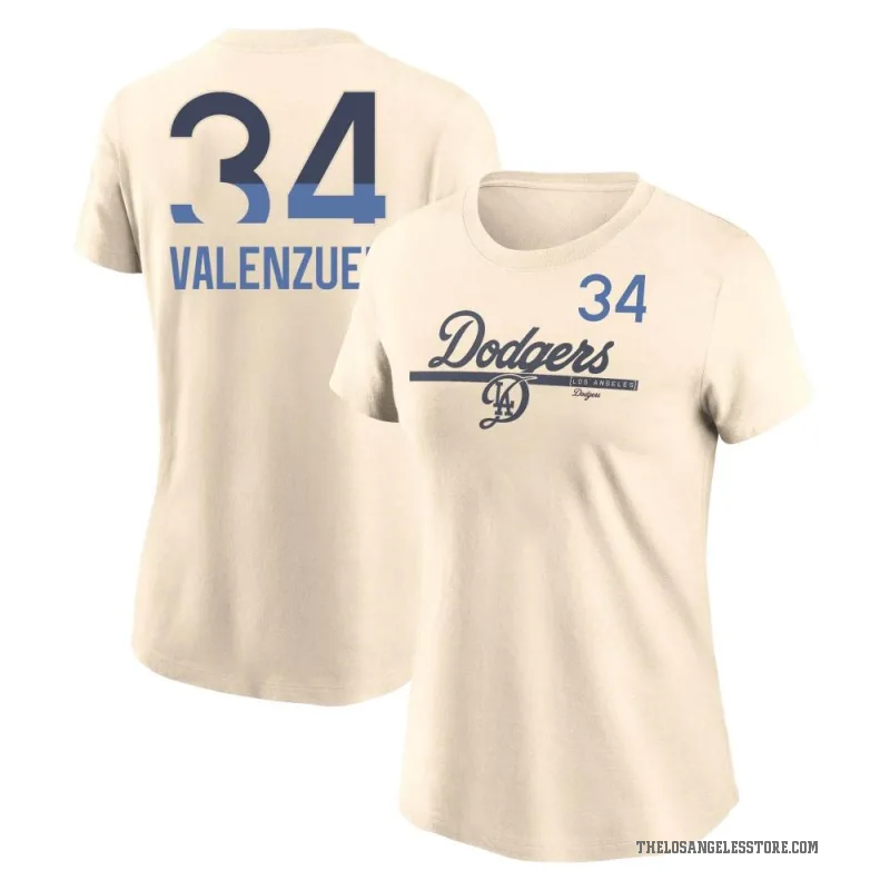 Fernando Valenzuela Women's Cream Los Angeles Dodgers 2024 City Connect Speed T-Shirt