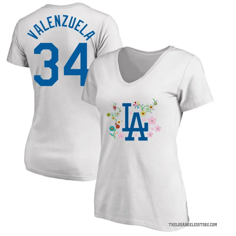 Fernando Valenzuela Women's White Los Angeles Dodgers Takashi Murakami V-Neck T-Shirt
