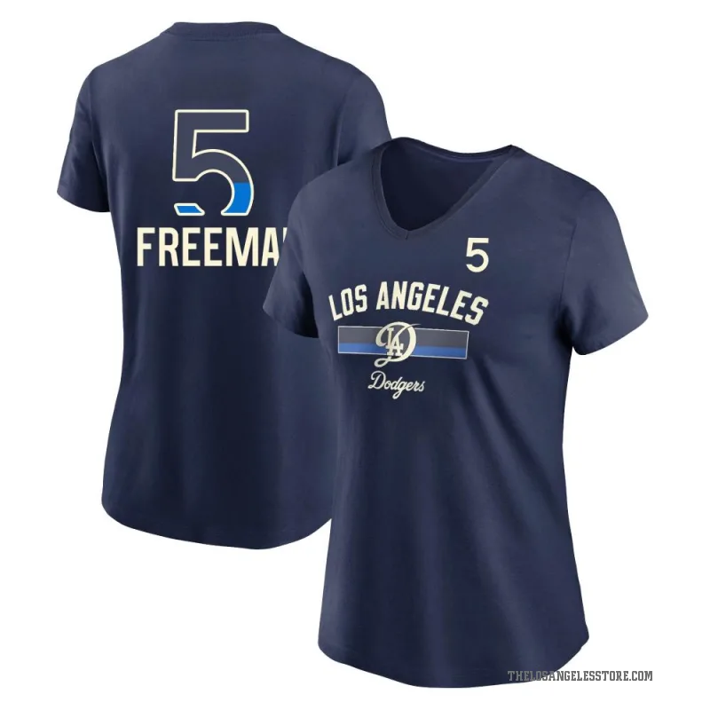 Freddie Freeman Men's Navy Los Angeles Dodgers Womn's 2024 City Connect Performance V-Neck T-Shirt