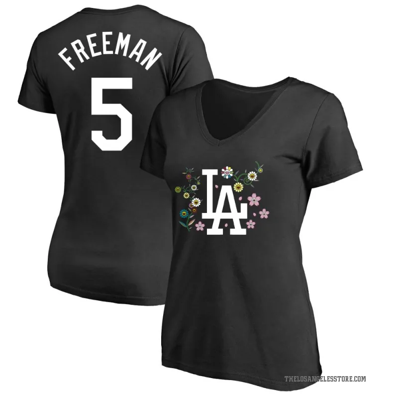 Freddie Freeman Women's Black Los Angeles Dodgers Takashi Murakami V-Neck T-Shirt