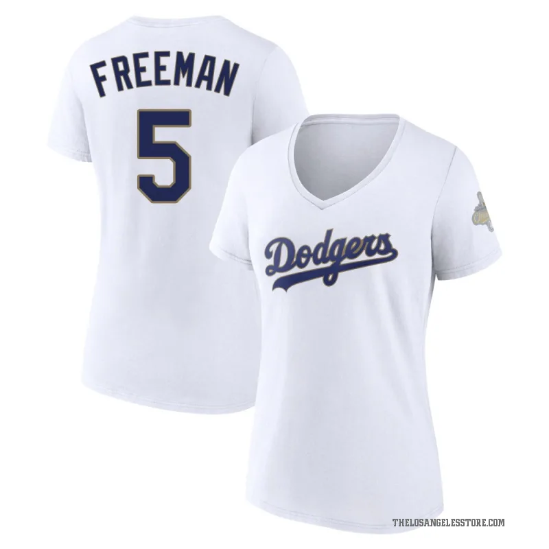 Freddie Freeman Women's Gold Los Angeles Dodgers White 2026 Collection V-Neck T-Shirt
