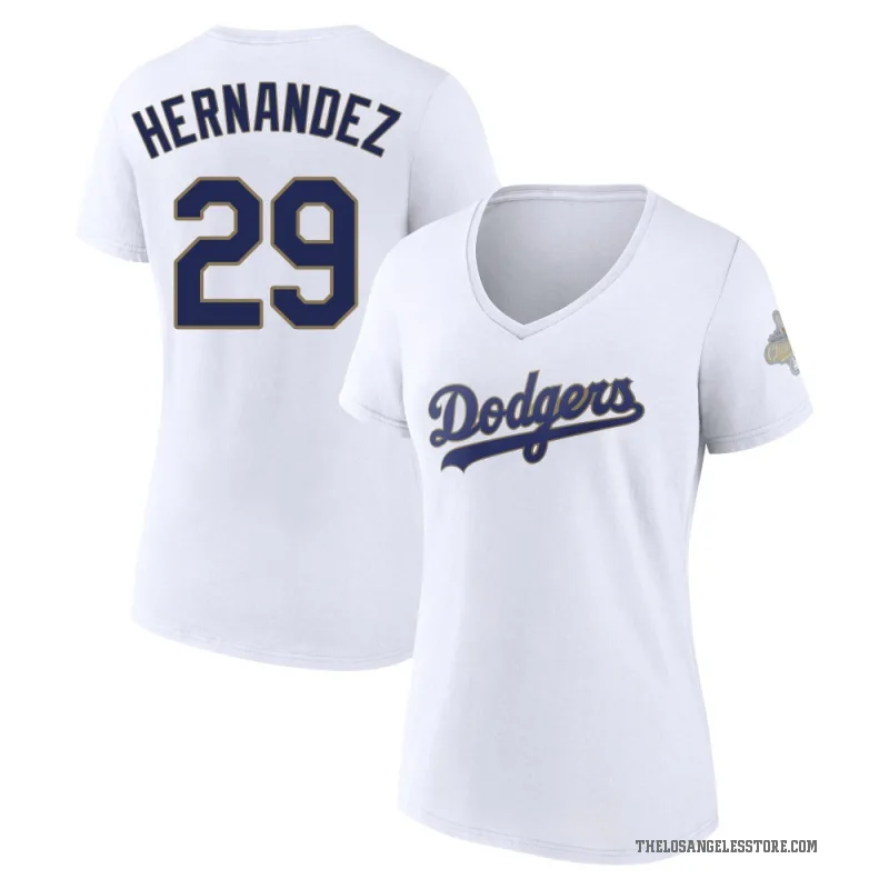 Jonathan Hernandez Women's Gold Los Angeles Dodgers White 2026 Collection V-Neck T-Shirt