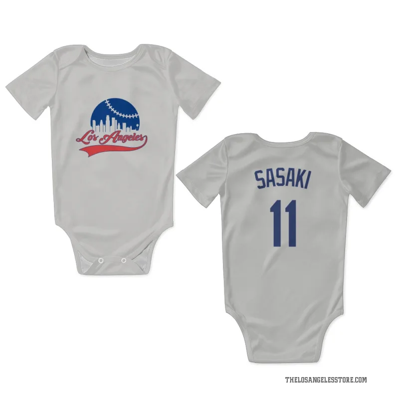 Roki Sasaki  White Los Angeles Dodgers  Newborn & Infant Bodysuit