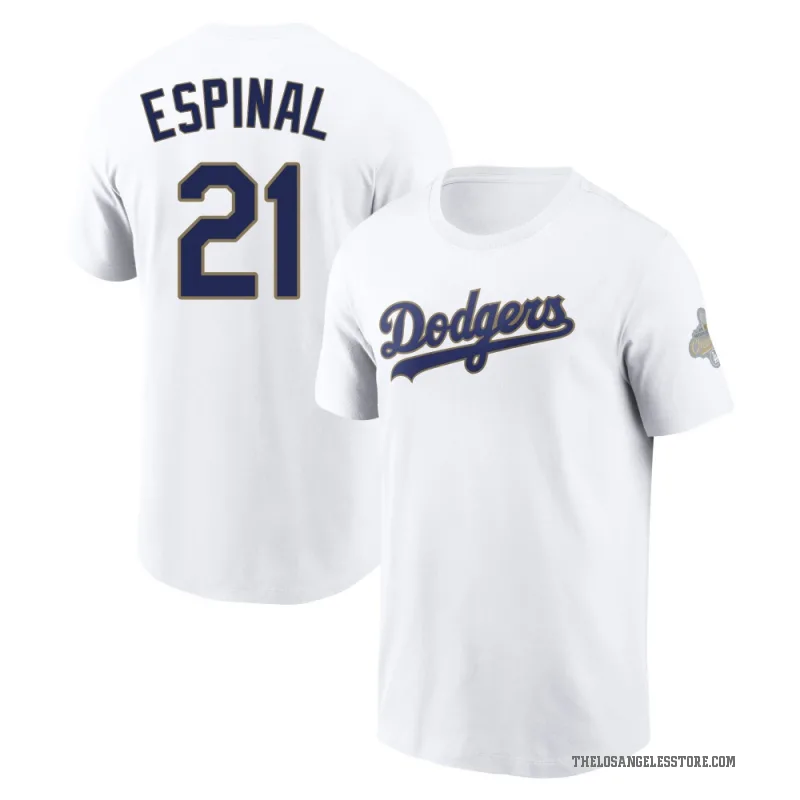 Santiago Espinal Men's Gold Los Angeles Dodgers White 2026 Collection T-Shirt