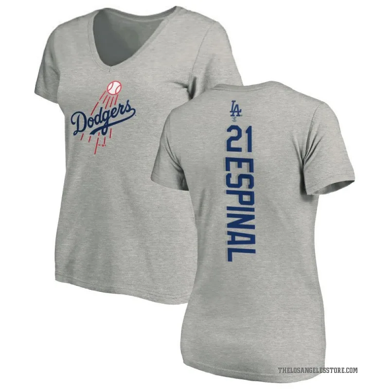 Santiago Espinal Women's Ash Los Angeles Dodgers Backer Slim Fit T-Shirt -