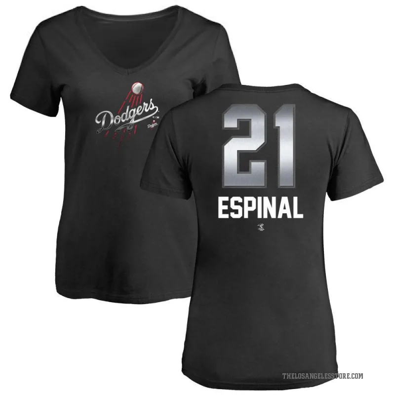 Santiago Espinal Women's Black Los Angeles Dodgers Midnight Mascot V-Neck T-Shirt -