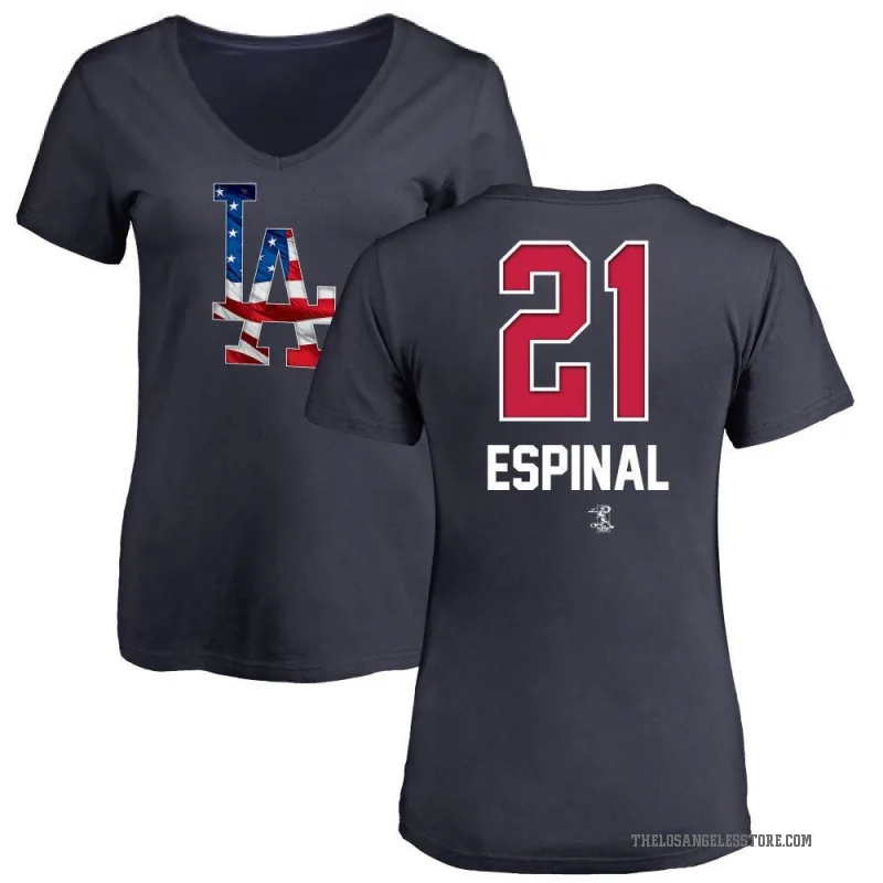 Santiago Espinal Women's Navy Los Angeles Dodgers Name and Number Banner Wave V-Neck T-Shirt -