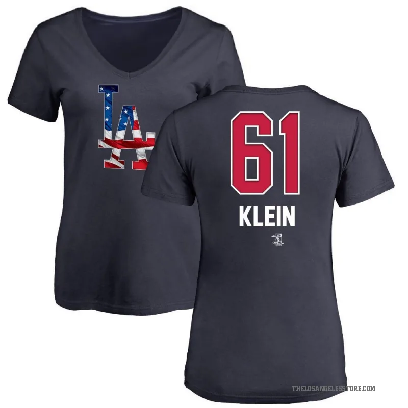Will Klein Women's Navy Los Angeles Dodgers Name and Number Banner Wave V-Neck T-Shirt -