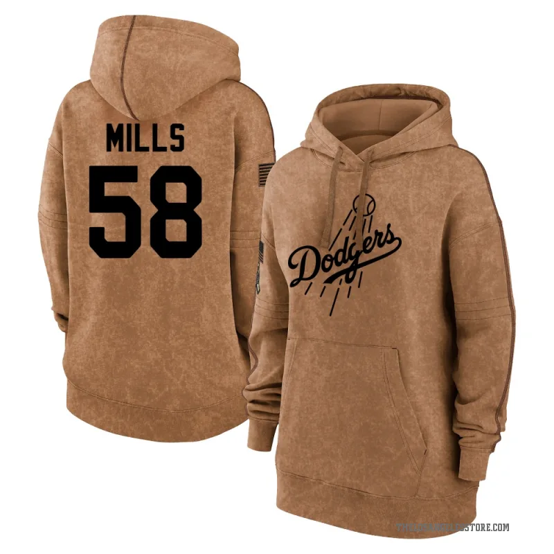 Wyatt Mills Women's Brown Los Angeles Dodgers 2023 Salute to Service Pullover Hoodie