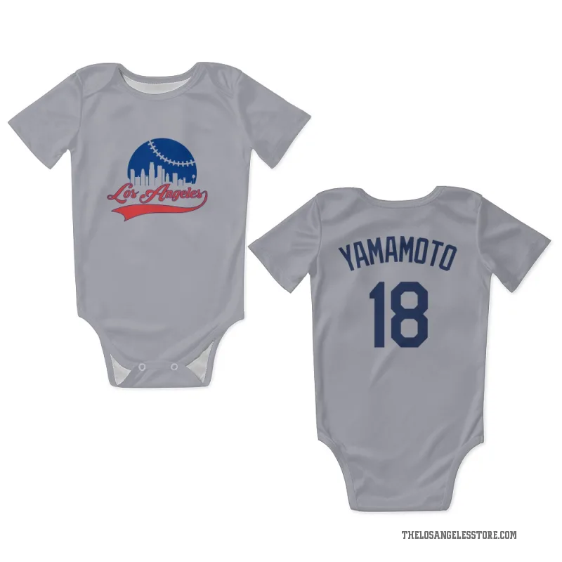 Yoshinobu Yamamoto  Gray Los Angeles Dodgers  Newborn & Infant Bodysuit